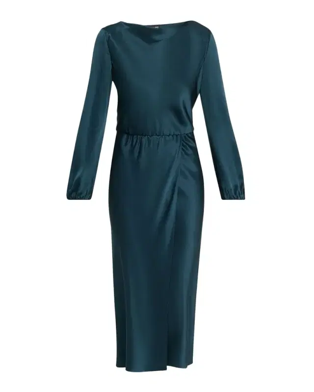 Giorgio Armani High-Neck Long-Sleeve Satin Midi Dress