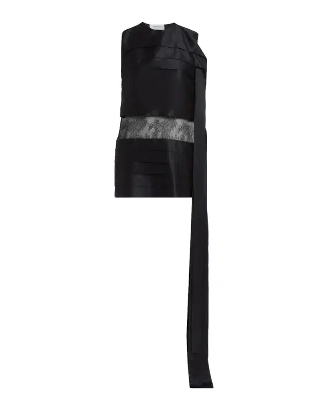 Ferragamo Lace-Inset Tiered Silk Mini Dress