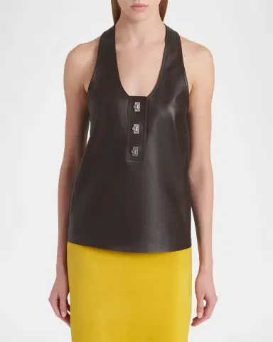 Ferragamo Toggle Nappa Leather Racerback Tank Top | Thumbnail 4