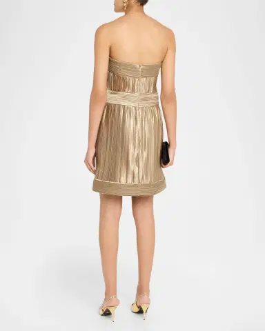 Giorgio Armani Strapless Metallic Pleated Bustier Mini Dress | Thumbnail 3