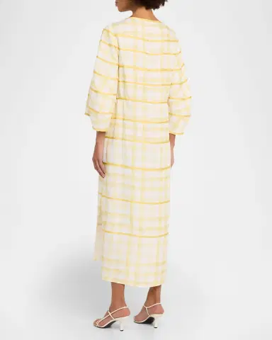 Rosie Assoulin Ribbon-Embellished Plaid Midi Caftan | Thumbnail 3