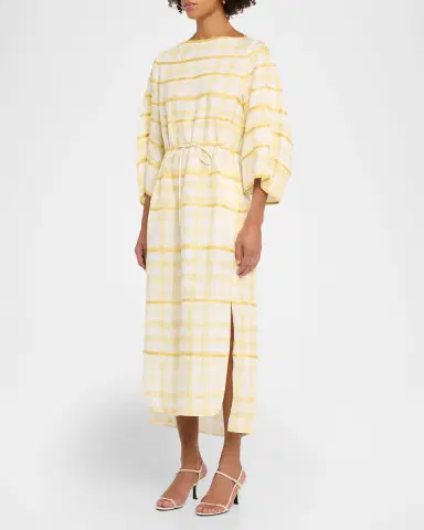 Rosie Assoulin Ribbon-Embellished Plaid Midi Caftan | Thumbnail 4