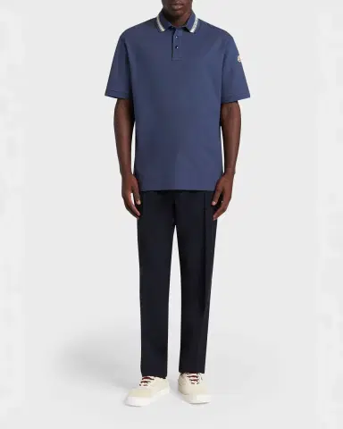 Moncler Men's Stripe-Trim Cotton Pique Polo Shirt | Thumbnail 2