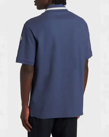 Moncler Men's Stripe-Trim Cotton Pique Polo Shirt | Thumbnail 3