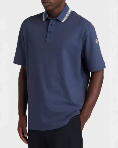 Moncler Men's Stripe-Trim Cotton Pique Polo Shirt | Thumbnail 4
