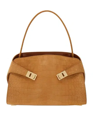 Ferragamo Hug Croc-Embossed Suede Shoulder Bag | Thumbnail 1 Ferragamo Hug Croc-Embossed Suede Shoulder Bag | Thumbnail 1