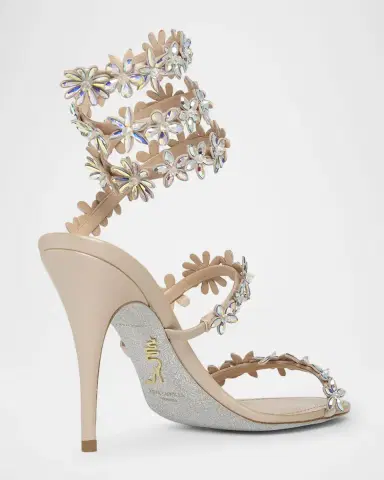 René Caovilla 100mm Cleo Flower-Embellished Leather Sandals | Thumbnail 2 René Caovilla 100mm Cleo Flower-Embellished Leather Sandals | Thumbnail 2