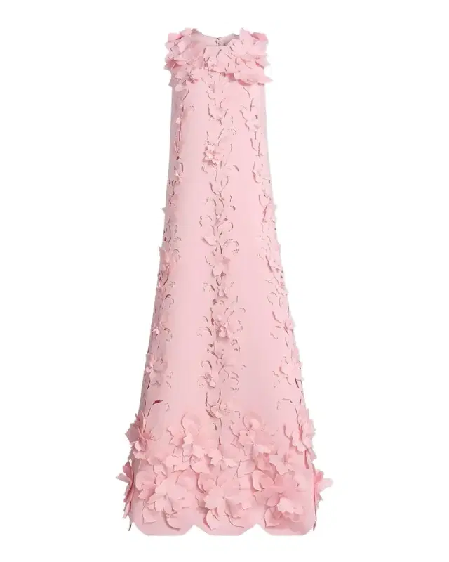 Badgley Mischka Sleeveless Cutout Floral Applique Gown
