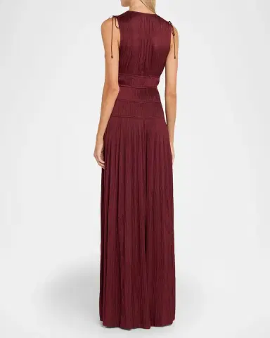 Ulla Johnson Tasneem Pleated Deep-V Satin Gown | Thumbnail 2