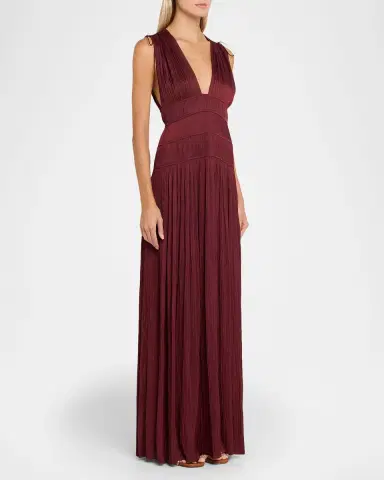 Ulla Johnson Tasneem Pleated Deep-V Satin Gown | Thumbnail 3