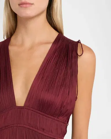 Ulla Johnson Tasneem Pleated Deep-V Satin Gown | Thumbnail 5
