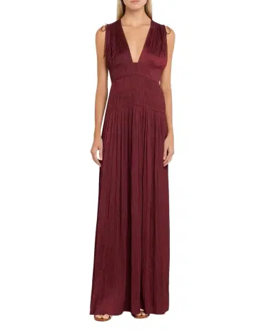 Ulla Johnson Tasneem Pleated Deep-V Satin Gown | Thumbnail 1