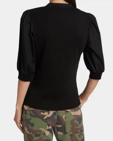 Veronica Beard Coralee Puff Sleeve Button-Front Top | Thumbnail 3