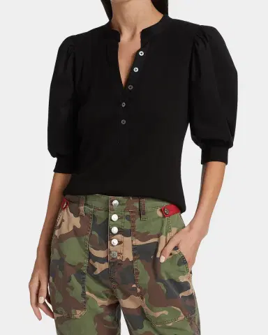 Veronica Beard Coralee Puff Sleeve Button-Front Top | Thumbnail 4