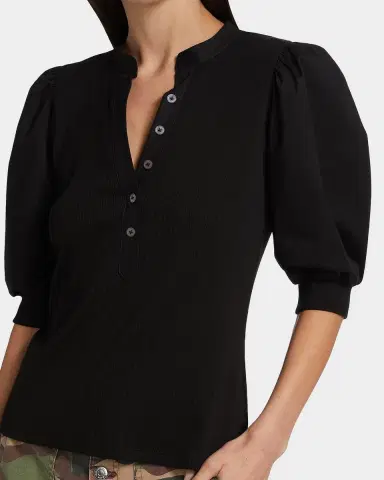Veronica Beard Coralee Puff Sleeve Button-Front Top | Thumbnail 5