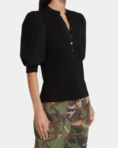 Veronica Beard Coralee Puff Sleeve Button-Front Top | Thumbnail 6