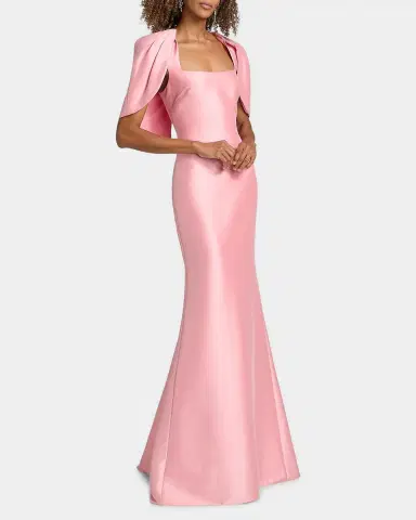 Badgley Mischka Square-Neck Mikado Capelet Trumpet Gown | Thumbnail 7 Badgley Mischka Square-Neck Mikado Capelet Trumpet Gown | Thumbnail 7