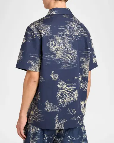 Moncler Men's Island-Print Cotton Short-Sleeve Shirt | Thumbnail 3 Moncler Men's Island-Print Cotton Short-Sleeve Shirt | Thumbnail 3
