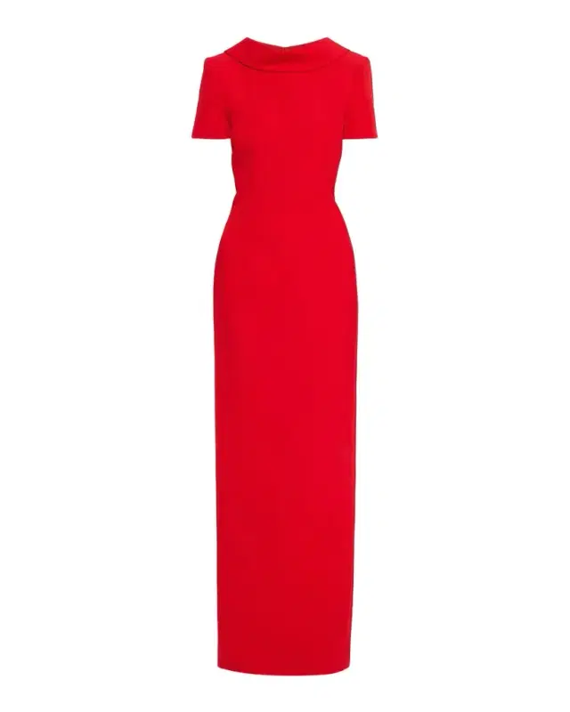 Extended Boat Neck Short-Sleeve Maxi Dress