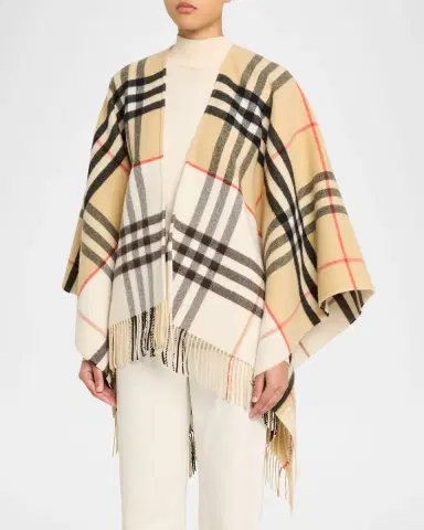 Burberry Contrast Check Cashmere-Wool Cape | Thumbnail 4