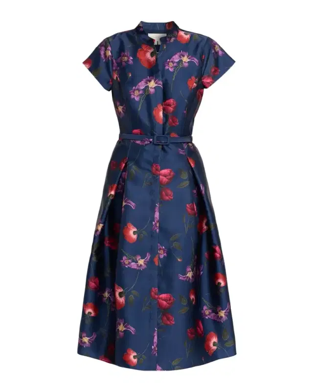 Sachin & Babi Martine Pleated Floral-Print Mikado Midi Dress