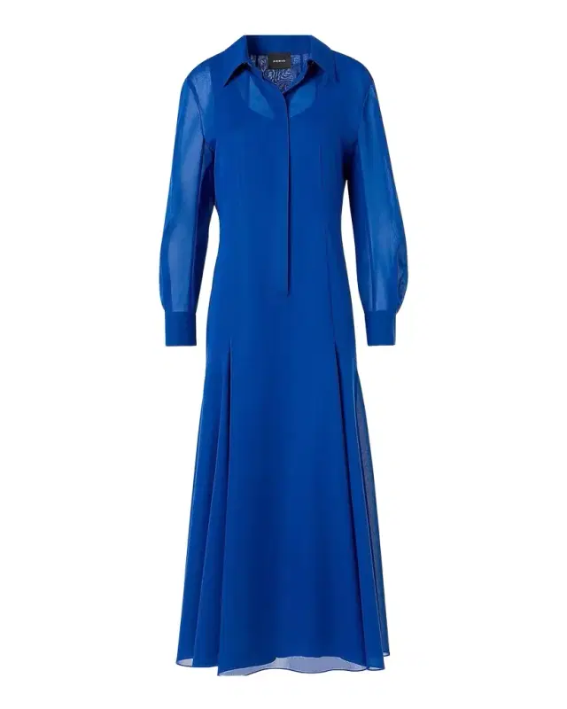 Long-Sleeve Cotton Voile Fit-&-Flare Midi Shirtdress