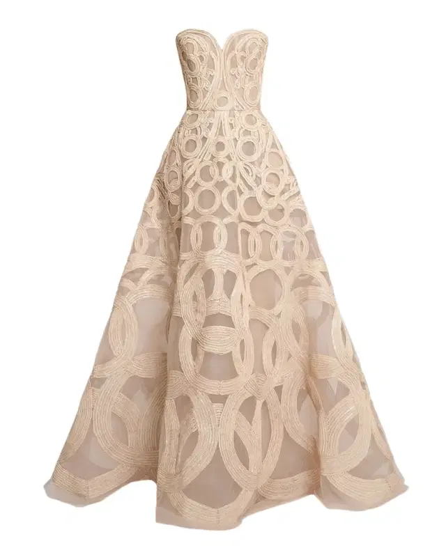 Elie Saab Strapless Sequin Embroidered Tulle Gown