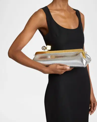 Jacquemus La Pochette Salon Snakeskin-Embossed Leather Clutch Bag | Thumbnail 2