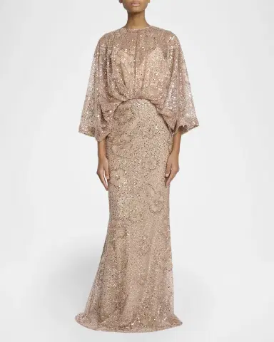 Elie Saab Semi-Sheer Sequin Embroidered Mesh Dress | Thumbnail 2 Elie Saab Semi-Sheer Sequin Embroidered Mesh Dress | Thumbnail 2