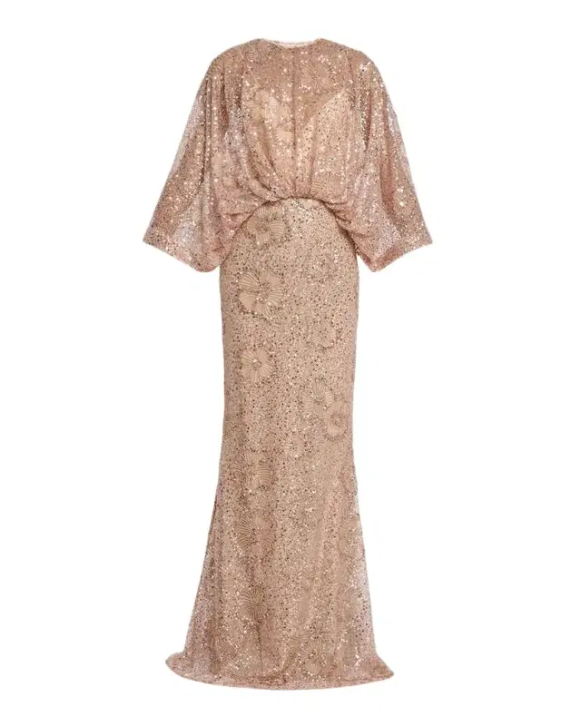 Semi-Sheer Sequin Embroidered Mesh Dress
