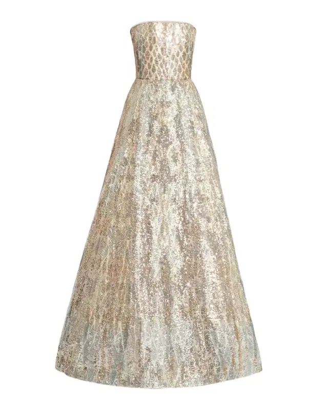 Strapless Sequin Embroidered A-Line Gown