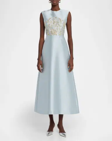 Reem Acra Petals, Spice, and Whispers of Plumage Embroidered Satin Dress | Thumbnail 2 Reem Acra Petals, Spice, and Whispers of Plumage Embroidered Satin Dress | Thumbnail 2