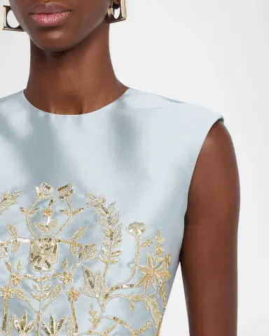 Reem Acra Petals, Spice, and Whispers of Plumage Embroidered Satin Dress | Thumbnail 5 Reem Acra Petals, Spice, and Whispers of Plumage Embroidered Satin Dress | Thumbnail 5