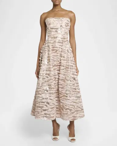 Elie Saab Sequined Chiffon Ruffled Strapless Tea-Length Dress | Thumbnail 2 Elie Saab Sequined Chiffon Ruffled Strapless Tea-Length Dress | Thumbnail 2