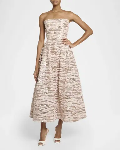 Elie Saab Sequined Chiffon Ruffled Strapless Tea-Length Dress | Thumbnail 4 Elie Saab Sequined Chiffon Ruffled Strapless Tea-Length Dress | Thumbnail 4