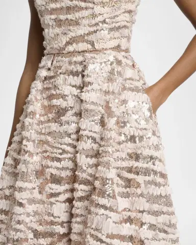 Elie Saab Sequined Chiffon Ruffled Strapless Tea-Length Dress | Thumbnail 5 Elie Saab Sequined Chiffon Ruffled Strapless Tea-Length Dress | Thumbnail 5