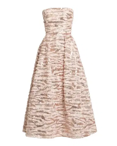 Elie Saab Sequined Chiffon Ruffled Strapless Tea-Length Dress | Thumbnail 1 Elie Saab Sequined Chiffon Ruffled Strapless Tea-Length Dress | Thumbnail 1