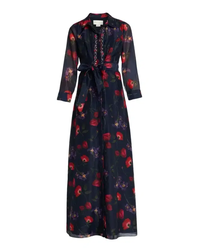 Addison Floral-Print Chiffon Shirt Gown