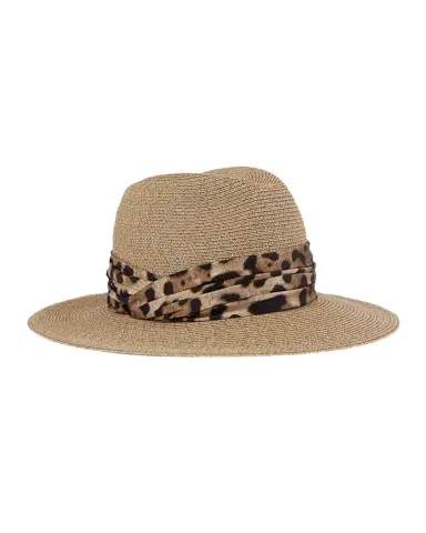 Eugenia Kim Courtney Animal-Print Sash Woven Packable Fedora | Thumbnail 1 Eugenia Kim Courtney Animal-Print Sash Woven Packable Fedora | Thumbnail 1