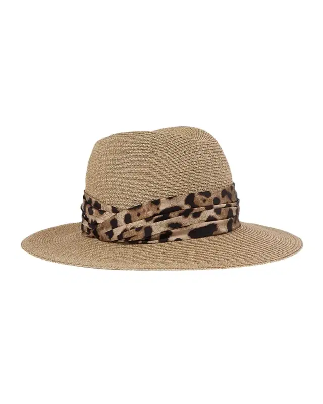 Eugenia Kim Courtney Animal-Print Sash Woven Packable Fedora