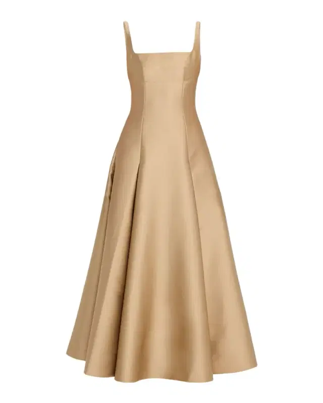 Square-Neck Silk Tea-Length Dress