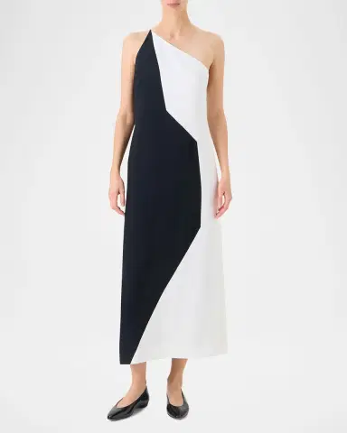 Akris High Plains Patchwork Crepe One-Shoulder Midi Dress | Thumbnail 2 Akris High Plains Patchwork Crepe One-Shoulder Midi Dress | Thumbnail 2