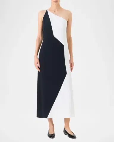 Akris High Plains Patchwork Crepe One-Shoulder Midi Dress | Thumbnail 4 Akris High Plains Patchwork Crepe One-Shoulder Midi Dress | Thumbnail 4