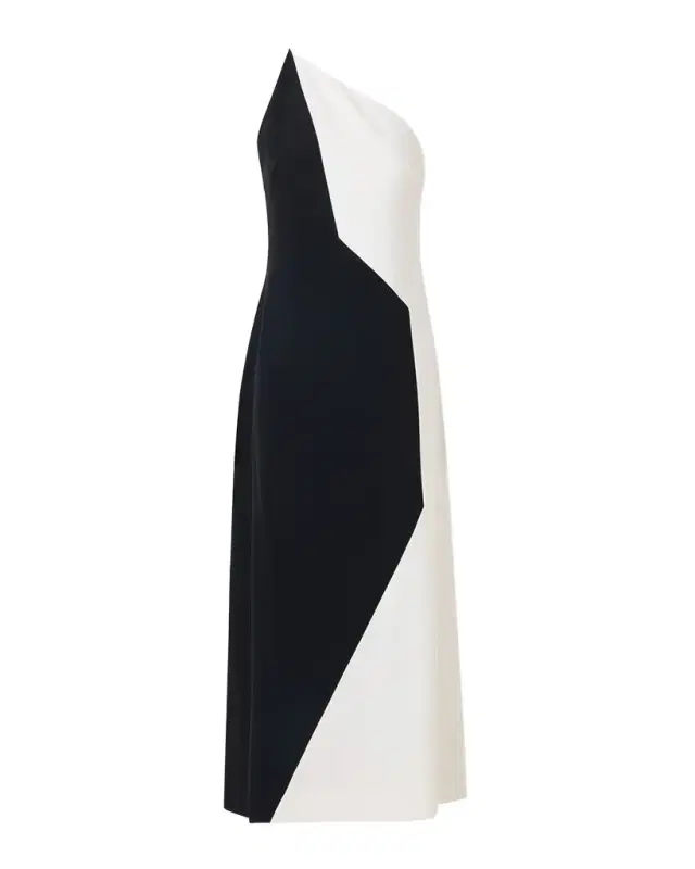 Akris High Plains Patchwork Crepe One-Shoulder Midi Dress