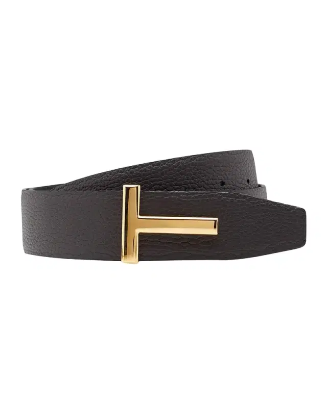 TOM FORD Men 's Signature T Leather Belt