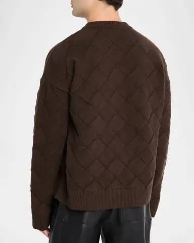 Bottega Veneta Men 's Intrecciato Wool Knit Crewneck Sweater | Thumbnail 3