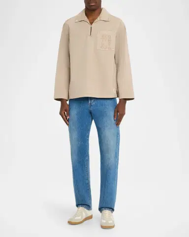 Scotch & Soda Men's Washed Twill Half-Zip Overshirt with Logo Pocket | Thumbnail 2