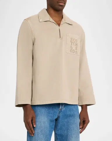 Scotch & Soda Men's Washed Twill Half-Zip Overshirt with Logo Pocket | Thumbnail 4