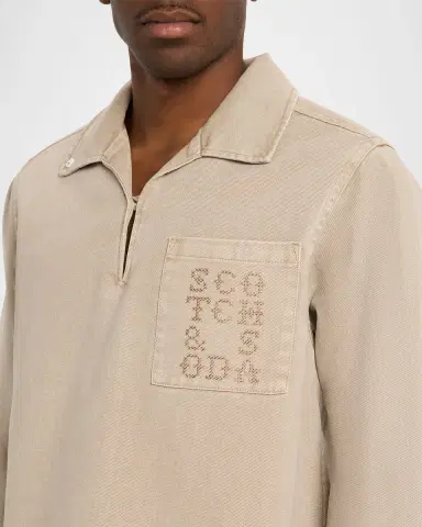 Scotch & Soda Men's Washed Twill Half-Zip Overshirt with Logo Pocket | Thumbnail 5