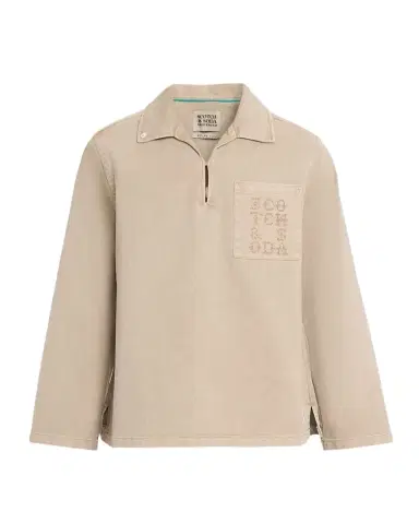 Scotch & Soda Men's Washed Twill Half-Zip Overshirt with Logo Pocket | Thumbnail 1